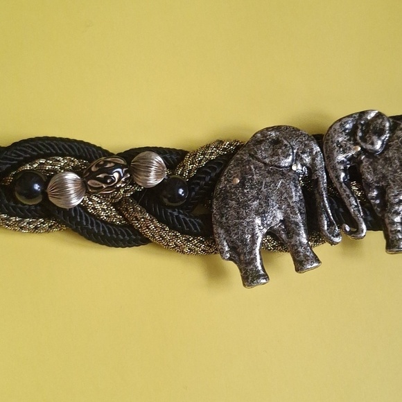 Vintage Carolyn Tanner Elephant Statement Belt – Black & Gold Braided Adjustable main image 7